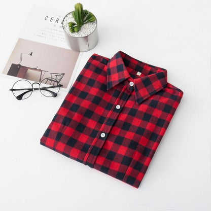 Women Flannel Plaid Shirt Plus Size