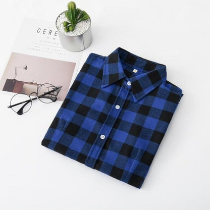 Women Flannel Plaid Shirt Plus Size