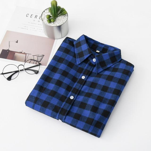 Women Flannel Plaid Shirt Plus Size