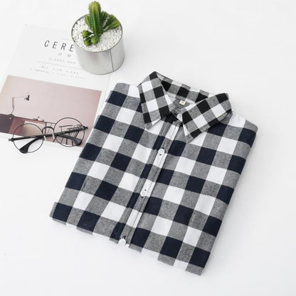 Women Flannel Plaid Shirt Plus Size