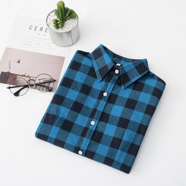 Women Flannel Plaid Shirt Plus Size