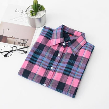 Women Flannel Plaid Shirt Plus Size