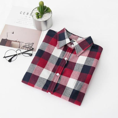 Women Flannel Plaid Shirt Plus Size