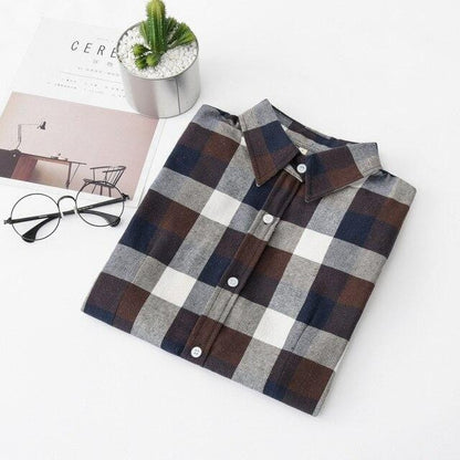 Women Flannel Plaid Shirt Plus Size