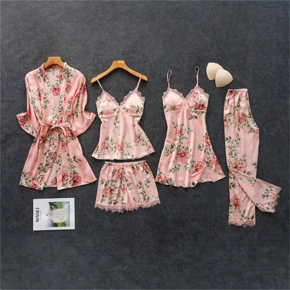 Women's Silk Floral Overall Print Pajama Set