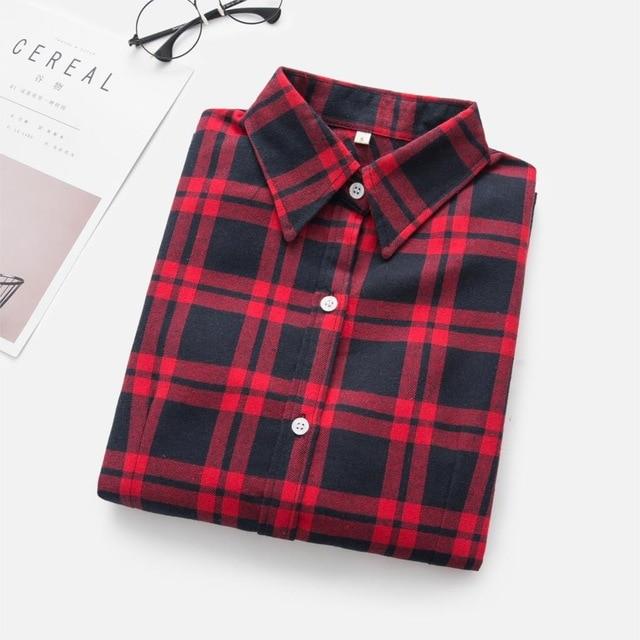 Women Flannel Plaid Shirt Plus Size