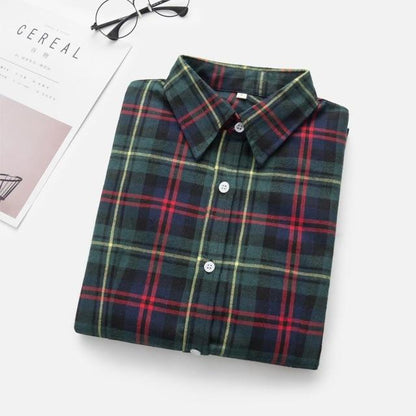 Women Flannel Plaid Shirt Plus Size