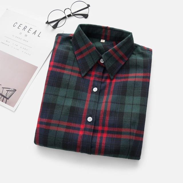 Women Flannel Plaid Shirt Plus Size