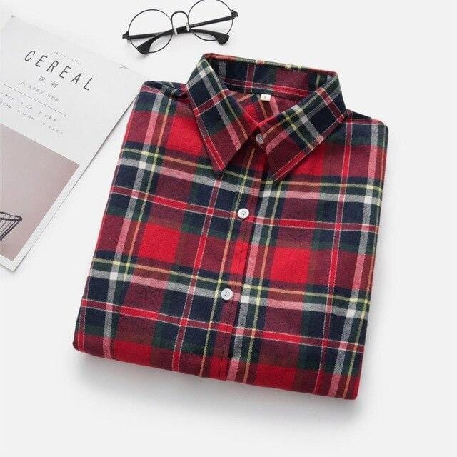 Women Flannel Plaid Shirt Plus Size